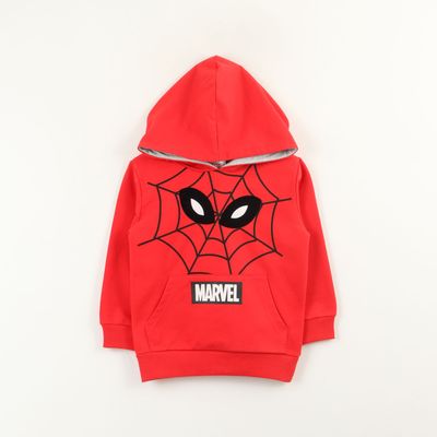 Poleron Cerrado Con Gorro Niño Spiderman Eyes Rojo Marvel
