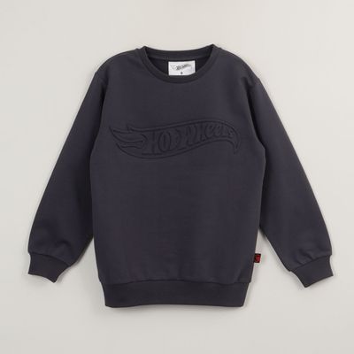 Poleron Cerrado Niño Relieve Emboss Negro Hot Wheels