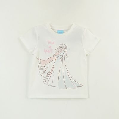 Polera Manga Corta Niña Blanco Elsa & Anna Frozen Disney
