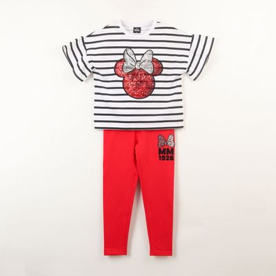 Conjunto Niña Minnie Lentejuelas Moñito Blanco Disney