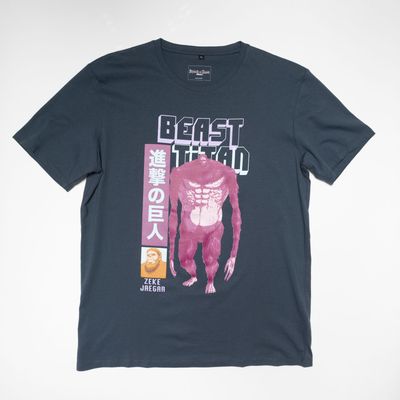 Polera Hombre  Attack On Titan Beast Azul Marino