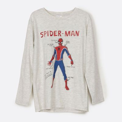 Polera Manga Larga Niño Spiderman Relieve Letras Gris Marvel