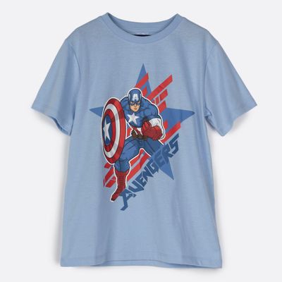Polera Manga Corta Niño Capitan America Avengers Celeste Marvel