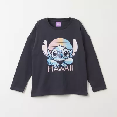 Polera Manga Larga Niña Lilo & Stitch Hawaii Azul Disney