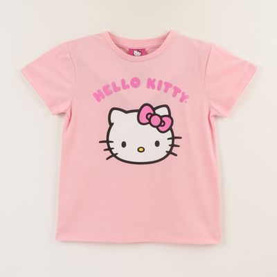 Polera Manga Corta Niña Rosado Face Hello Kitty