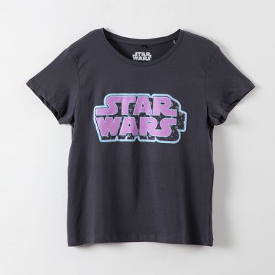 Polera Manga Corta Mujer Logo Negro Star Wars