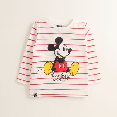 Polera Manga Larga Niño Mickey Rayas Blanco Disney