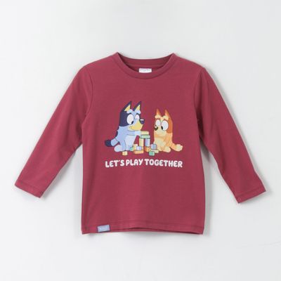Polera Manga Larga Niño Play Together Burdeo Bingo & Bluey