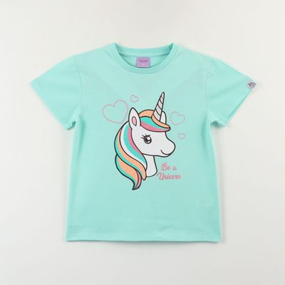 Polera Manga Corta Niña Celeste Be a Unicorn Unicornio