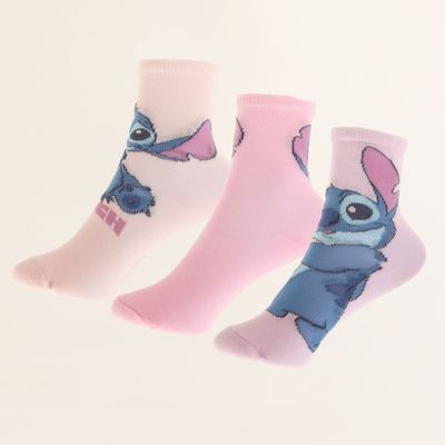 Tripack Calcetines Niña Rosado Varias Poses Stitch Disney