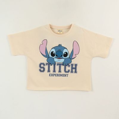 Polera Manga Corta Niña Beige Cara Lilo & Stitch Disney