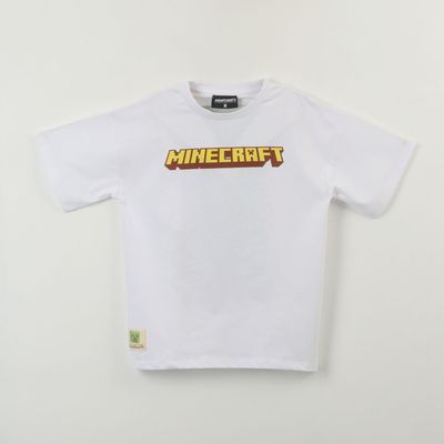 Polera Manga Corta Niño Blanco Back Print Creeper Minecraft