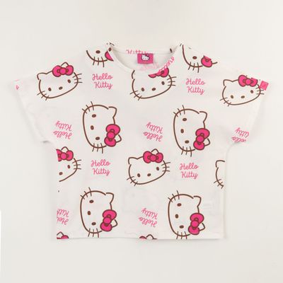 Polera Manga Corta Niña Blanco Full Print Hello Kitty