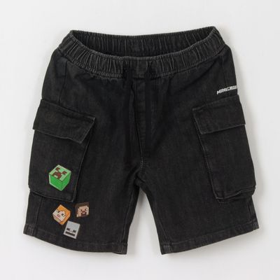 Short Niño Negro Denim Print Personajes Minecraft