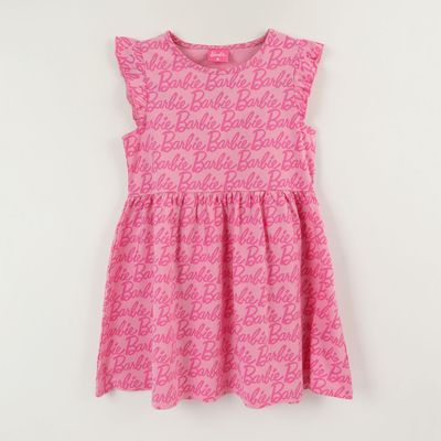 Vestido Sin Manga y Collet Niña Rosado Full Print Barbie