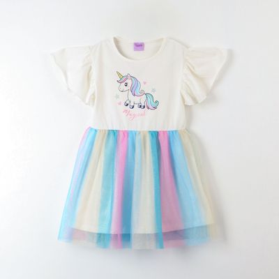 Imagen 1 del producto Vestido Niña Tull Arcoiris Blanco Unicornio
