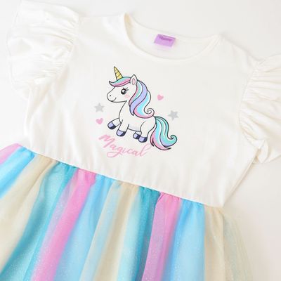 Imagen 2 del producto Vestido Niña Tull Arcoiris Blanco Unicornio