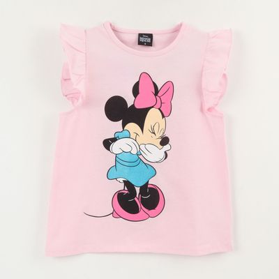 Polera Manga Corta Niña Rosado Minnie Risa Disney
