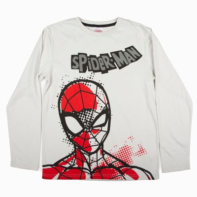 Polera Manga Larga Niño Cara Spiderman Gris Marvel