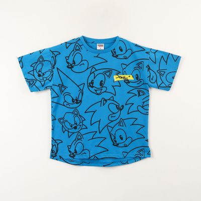 Polera Manga Corta Niño Full Print Faces Azul Sonic