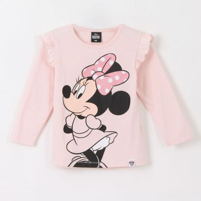 Polera Manga Larga Niña Vuelos Minnie Rosado Disney