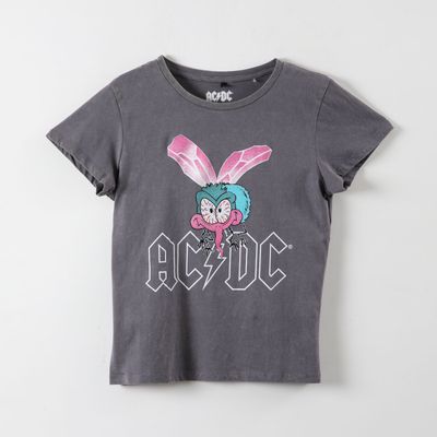Polera Manga Corta Mujer Logo Negro AC/DC