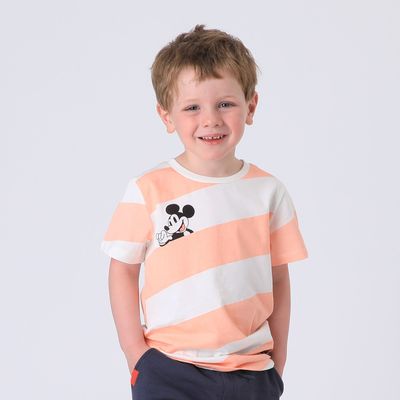 Polera Manga Corta Niño Beige Estampado Mickey Disney