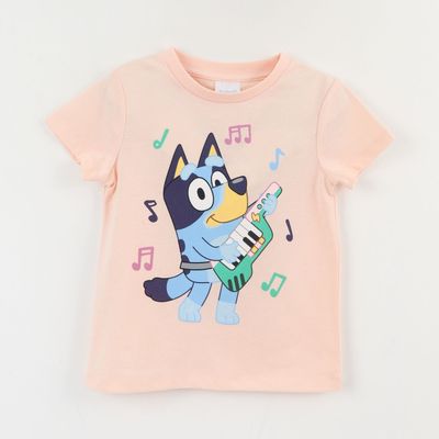 Polera Manga Corta Niña Naranjo Musica Bluey
