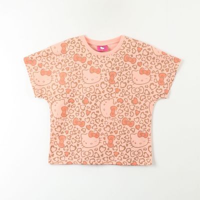 Polera Manga Corta Niña Animal Print Naranjo Hello Kitty