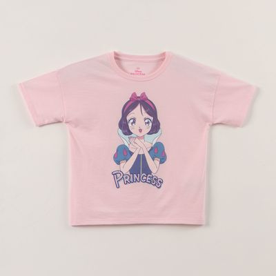 Polera Manga Corta Blanca Nieves Niña Princesas Rosado Disney