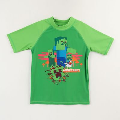 Polera UV Manga Corta Niño Verde Creeper & Zombie Minecraft