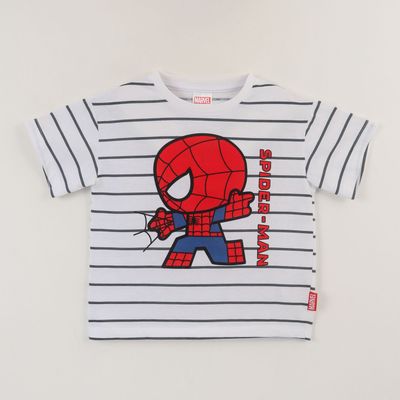 Polera Manga Corta Niño Blanco Rayas Spidey Marvel