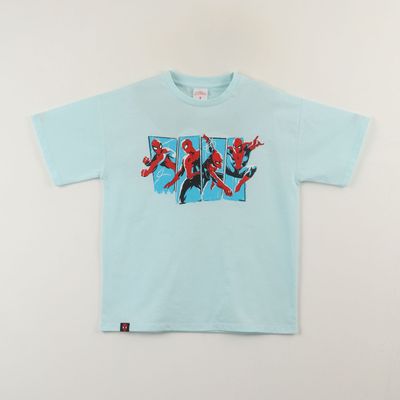 Polera Manga Corta Niño Celeste Saltando Spiderman Marvel