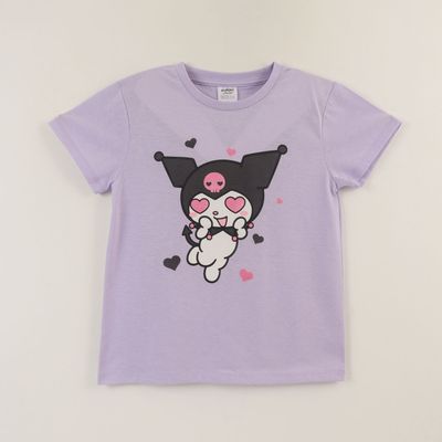 Polera Manga Corta Niña Morado Kuromi Love Hello Kitty