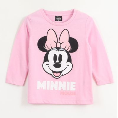 Polera Manga Larga Niña Rayas Minnie Blanco Disney