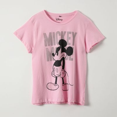 Polera Manga Corta Mujer Ratoncito Enojado Rosado Mickey