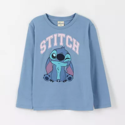 Polera Manga Larga Niña Guiño Lilo & Stitch Azul Disney