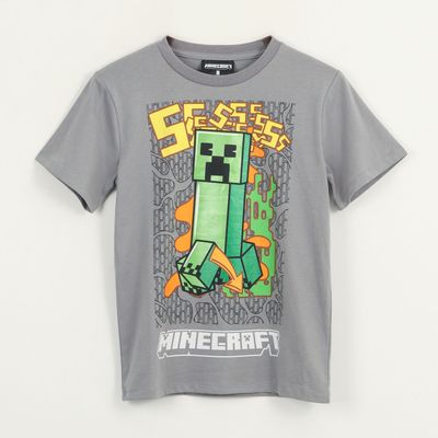 Polera Manga Corta Niño Gris Creeper Minecraft