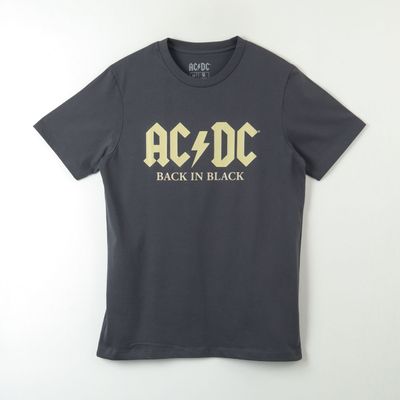Polera Manga Corta Hombre Back And Black Gris AC/DC