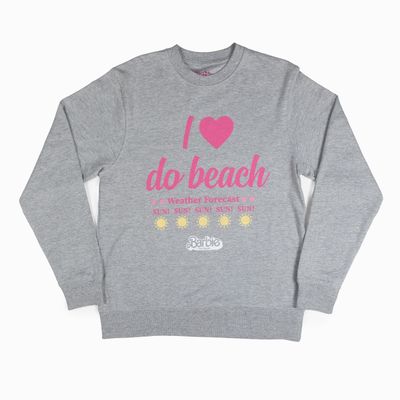 Poleron Mujer I Love Da Beach Gris Barbie