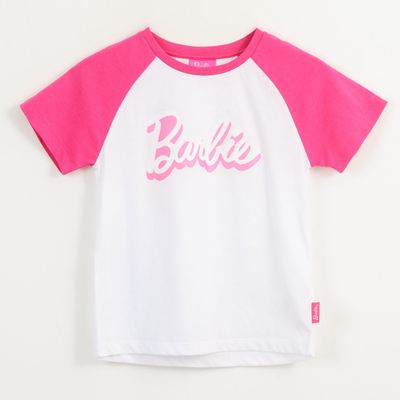 Polera Manga Corta Niña Rosa Raglan Barbie