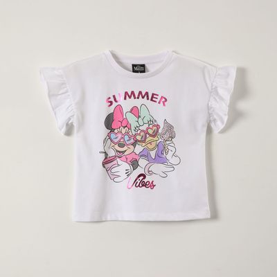 Polera Manga Corta Niña Minnie Summer Blanco Disney