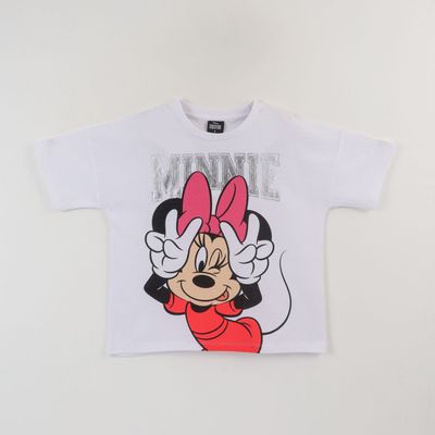 Polera Manga Corta Niña Blanco Minnie Guiño Disney