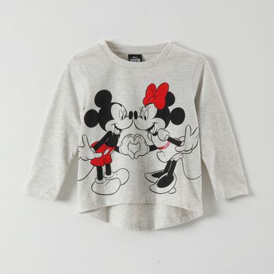 Polera Manga Larga Niña Minnie Corazòn Gris Disney