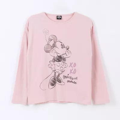 Polera Manga Larga Niña Lineal Minnie Mouse Rosado Disney