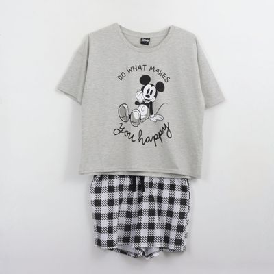 Pijama Manga Corta Mujer Gris Happy Mickey Disney