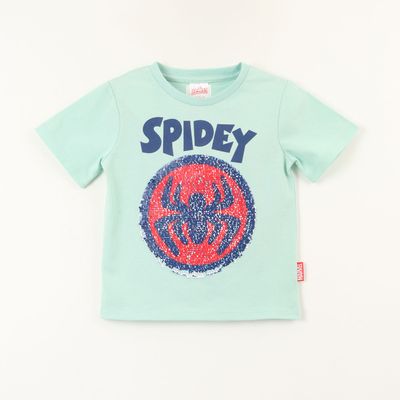 Polera Manga Corta Niño Spidey Lentejuelas Azul Marvel