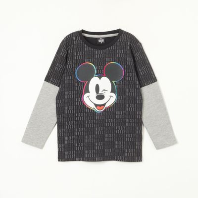 Polera Manga Larga Niño Mickey Letters Negro Disney