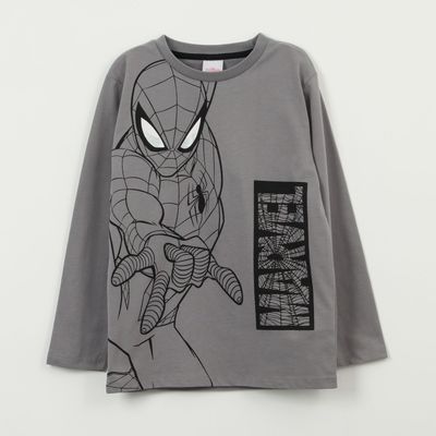 Polera Manga Larga Niño Spiderman Red Web Gris Marvel