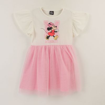 Vestido Manga Corta Niña Rosado Tull Minnie Mouse Disney